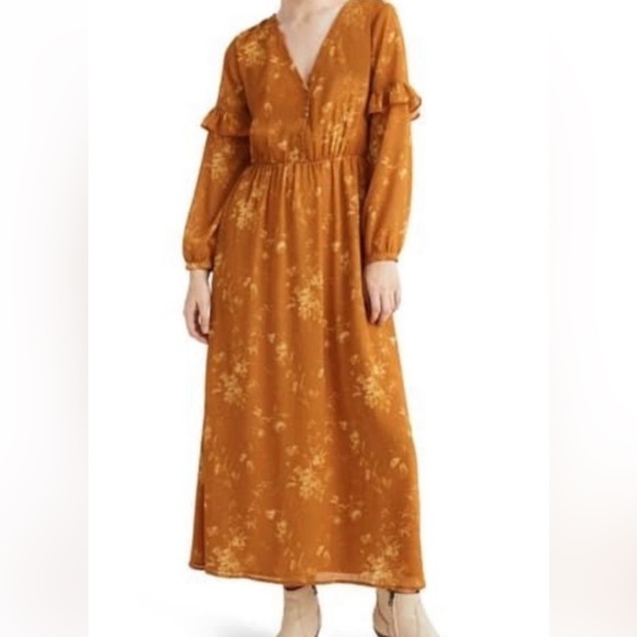 Madewell Dresses & Skirts - Madewell Mustard Floral Maxi Women’s Size 6 Dress Cottage Core Milk Maid Breezy